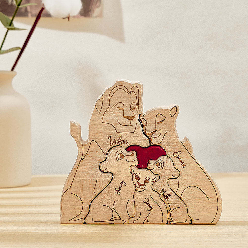 Personalized Wooden Lion Puzzle Custom Lion Family Names Puzzle Home Decor Gifts - NameNecklace - myphotowallet