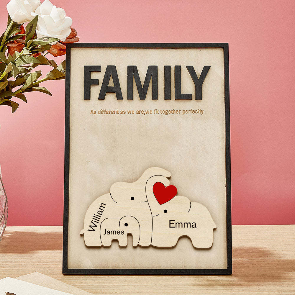 Personalized Family Elephant Wooden Plaque Custom Family Member Name Sign Gift for Mom - NameNecklace - myphotowallet
