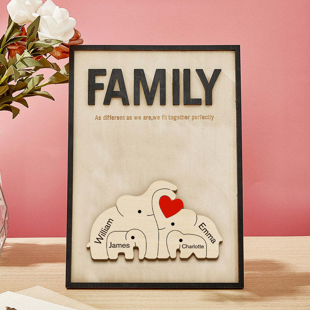 Personalized Family Elephant Wooden Plaque Custom Family Member Name Sign Gift for Mom - NameNecklace - myphotowallet