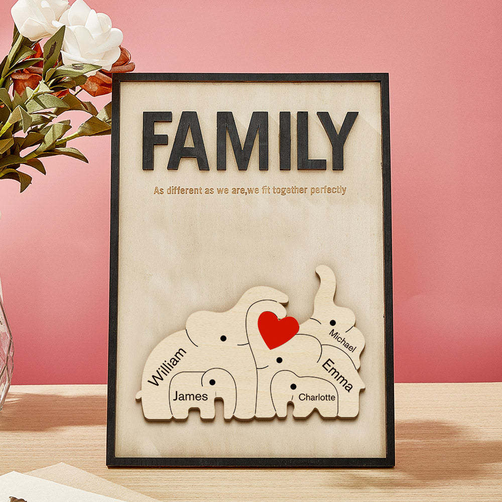 Personalized Family Elephant Wooden Plaque Custom Family Member Name Sign Gift for Mom - NameNecklace - myphotowallet