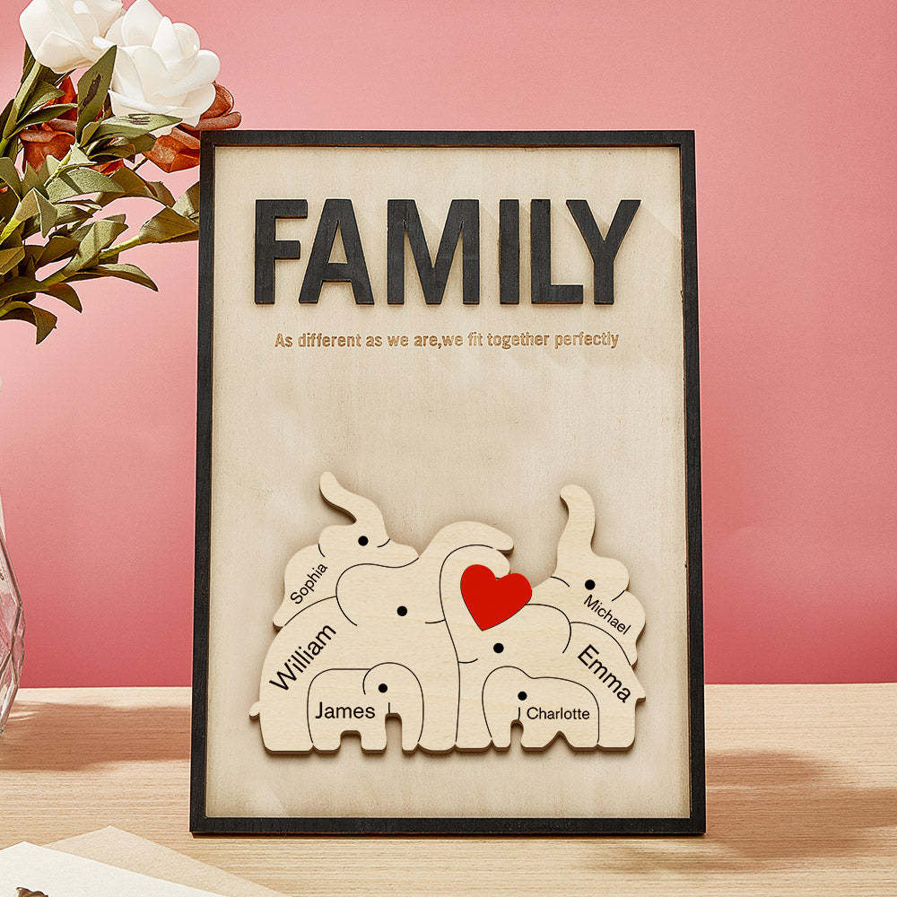 Personalized Family Elephant Wooden Plaque Custom Family Member Name Sign Gift for Mom - NameNecklace - myphotowallet