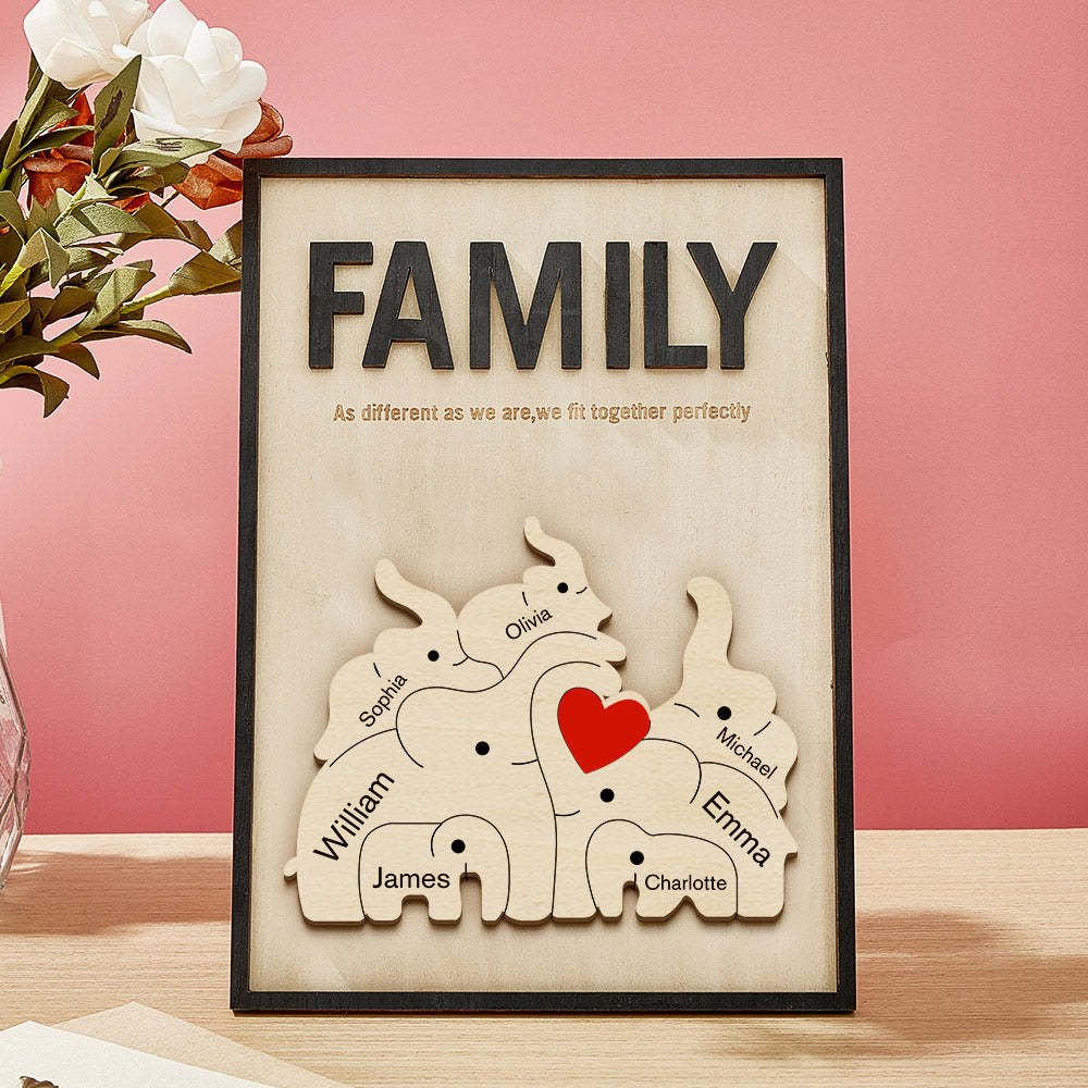 Personalized Family Elephant Wooden Plaque Custom Family Member Name Sign Gift for Mom - NameNecklace - myphotowallet