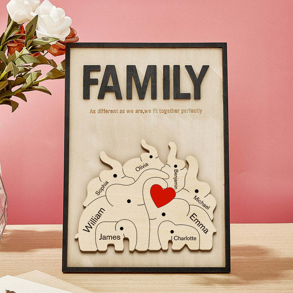 Personalized Family Elephant Wooden Plaque Custom Family Member Name Sign Gift for Mom - NameNecklace - myphotowallet