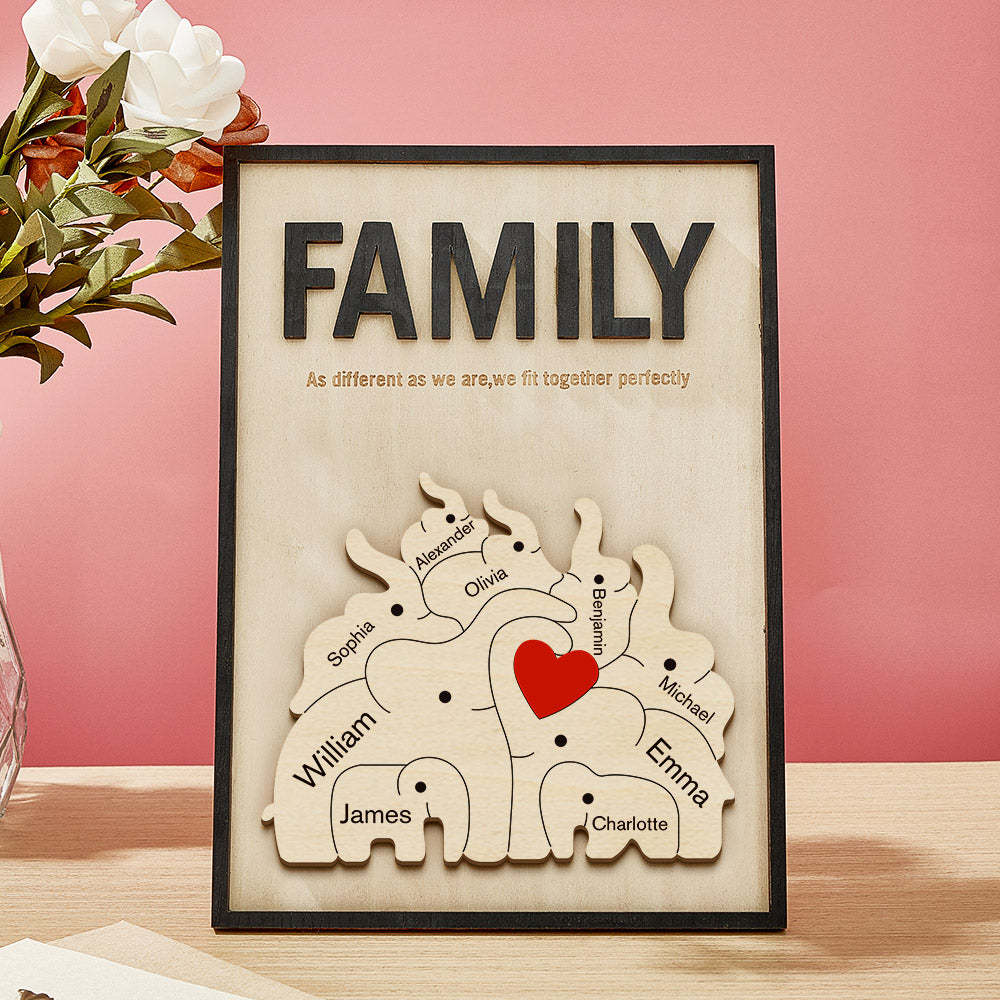 Personalized Family Elephant Wooden Plaque Custom Family Member Name Sign Gift for Mom - NameNecklace - myphotowallet