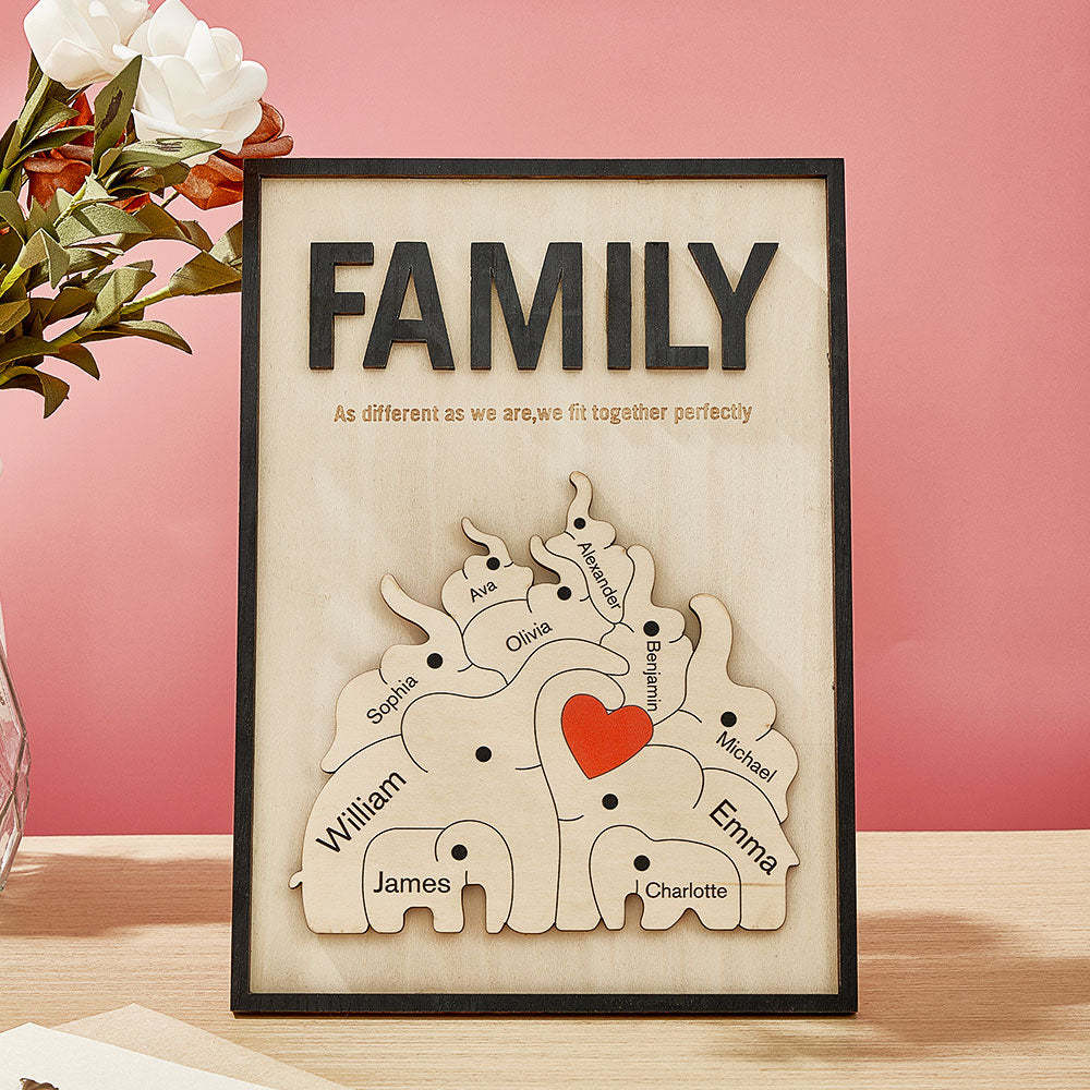 Personalized Family Elephant Wooden Plaque Custom Family Member Name Sign Gift for Mom - NameNecklace - myphotowallet