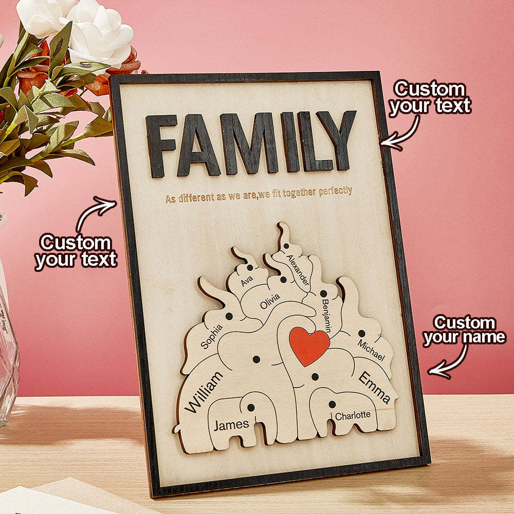 Personalized Family Elephant Wooden Plaque Custom Family Member Name Sign Gift for Mom - NameNecklace - myphotowallet