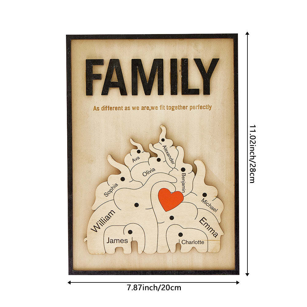 Personalized Family Elephant Wooden Plaque Custom Family Member Name Sign Gift for Mom - NameNecklace - myphotowallet