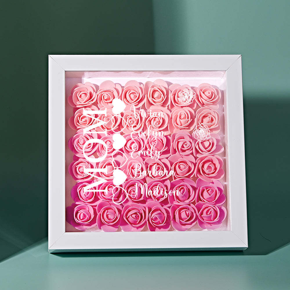 Custom Name Flower Shadow Box Personalized Heart Flower Shadowbox Frame Mother's Day Gift - Myphotowallet