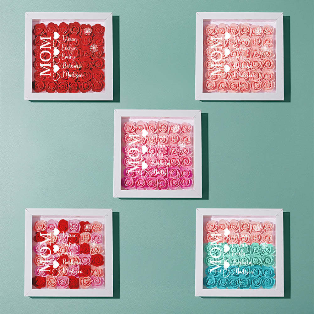 Custom Name Flower Shadow Box Personalized Heart Flower Shadowbox Frame Mother's Day Gift - Myphotowallet