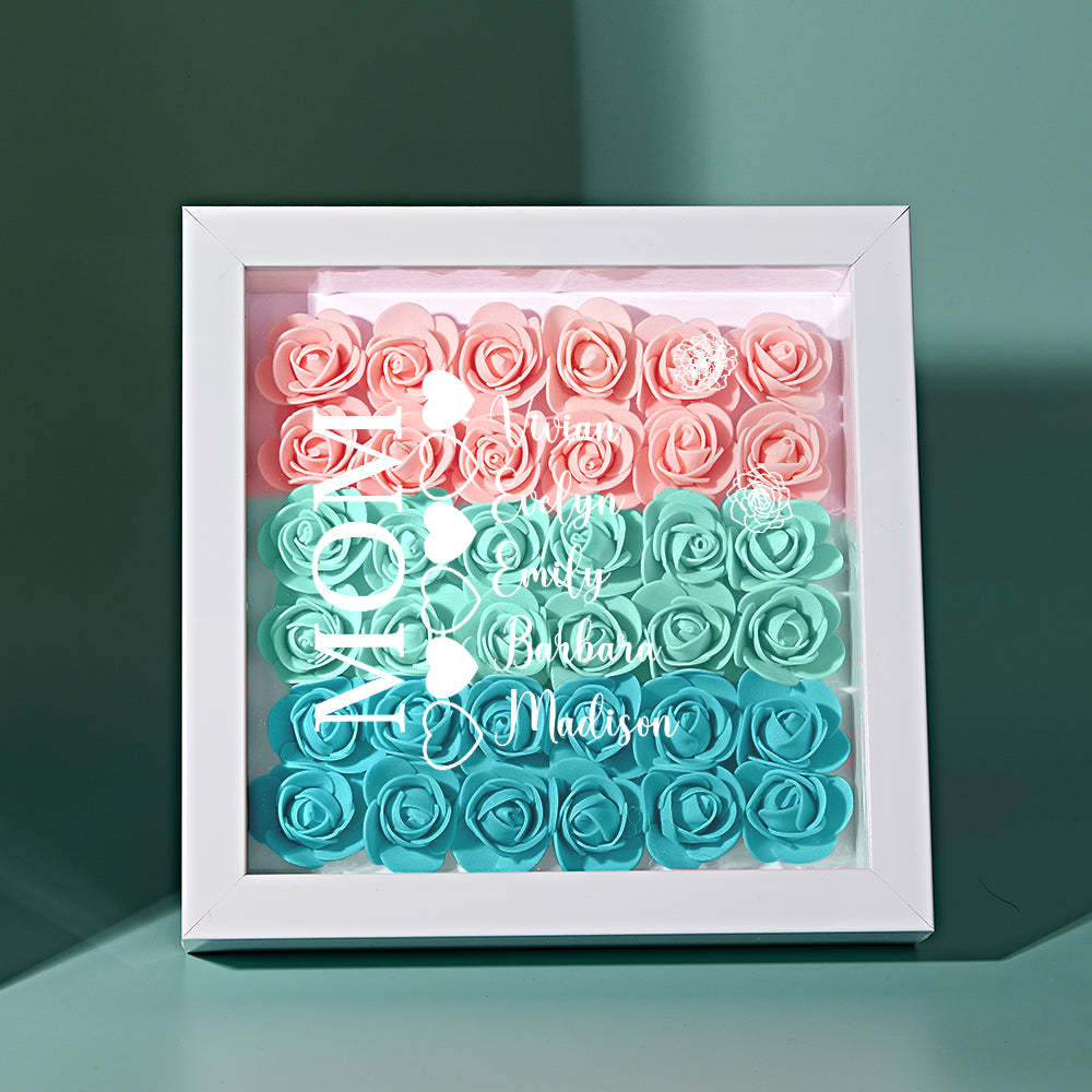 Custom Name Flower Shadow Box Personalized Heart Flower Shadowbox Frame Mother's Day Gift - Myphotowallet