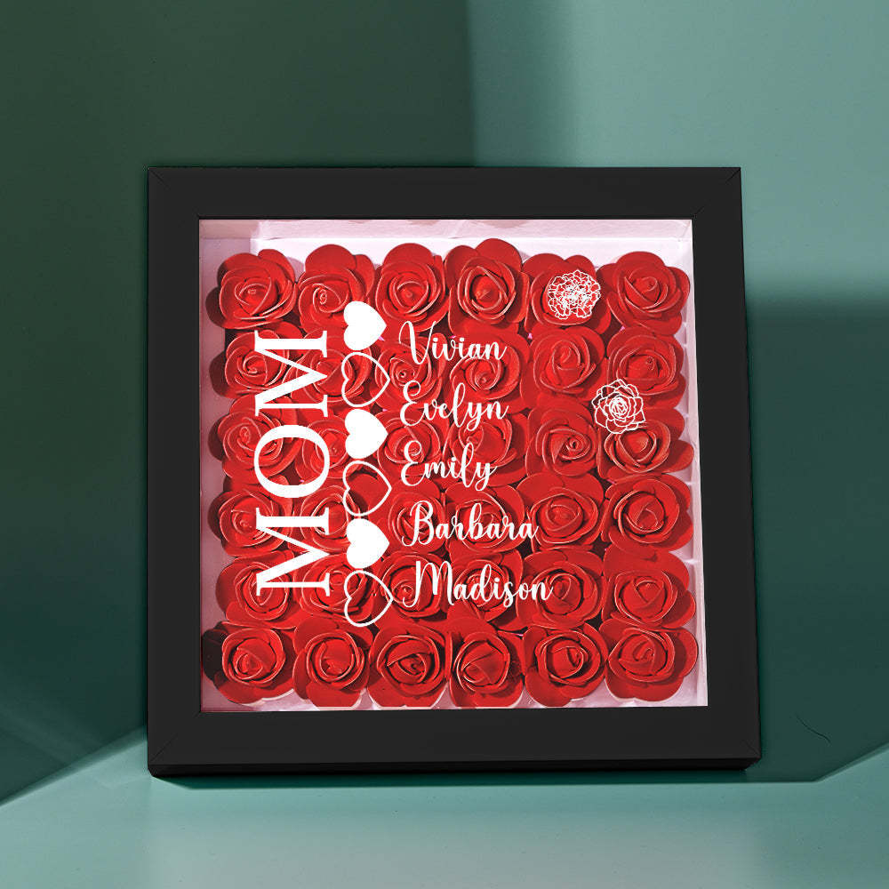 Custom Name Flower Shadow Box Personalized Heart Flower Shadowbox Frame Mother's Day Gift - Myphotowallet