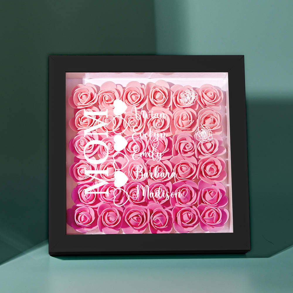 Custom Name Flower Shadow Box Personalized Heart Flower Shadowbox Frame Mother's Day Gift - Myphotowallet