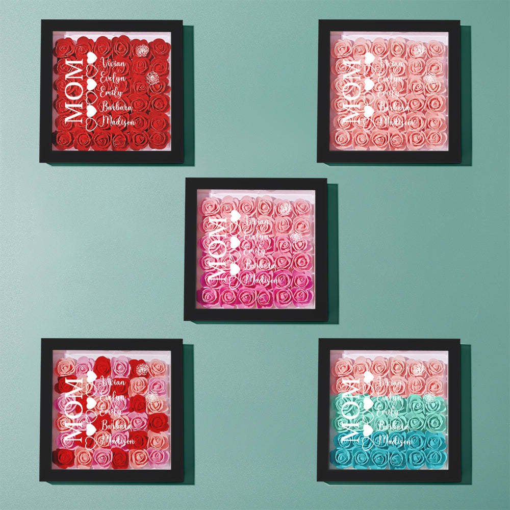 Custom Name Flower Shadow Box Personalized Heart Flower Shadowbox Frame Mother's Day Gift - Myphotowallet