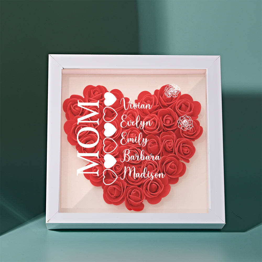Custom Name Flower Shadow Box Personalized Heart Flower Shadowbox Frame Mother's Day Gift - Myphotowallet