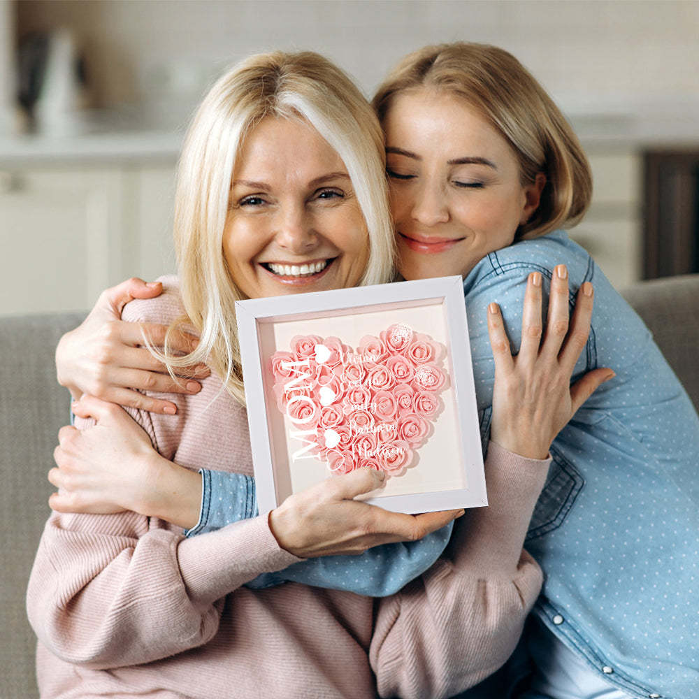 Custom Name Flower Shadow Box Personalized Heart Flower Shadowbox Frame Mother's Day Gift - Myphotowallet