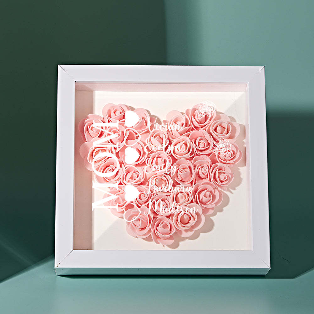 Custom Name Flower Shadow Box Personalized Heart Flower Shadowbox Frame Mother's Day Gift - Myphotowallet