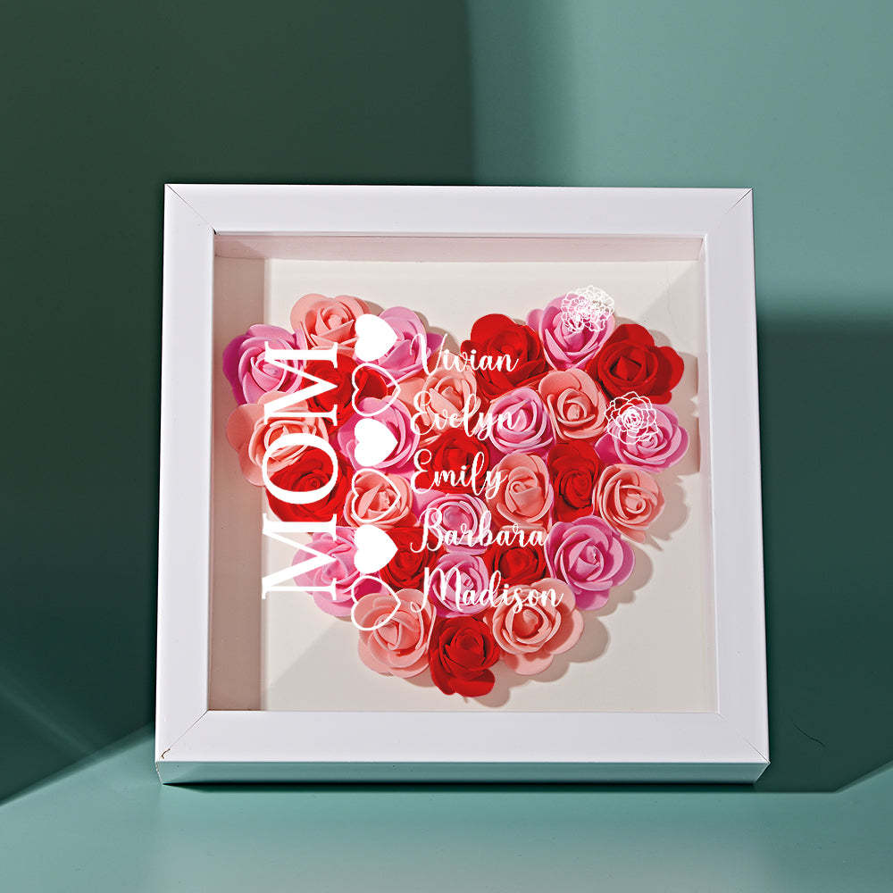 Custom Name Flower Shadow Box Personalized Heart Flower Shadowbox Frame Mother's Day Gift - Myphotowallet