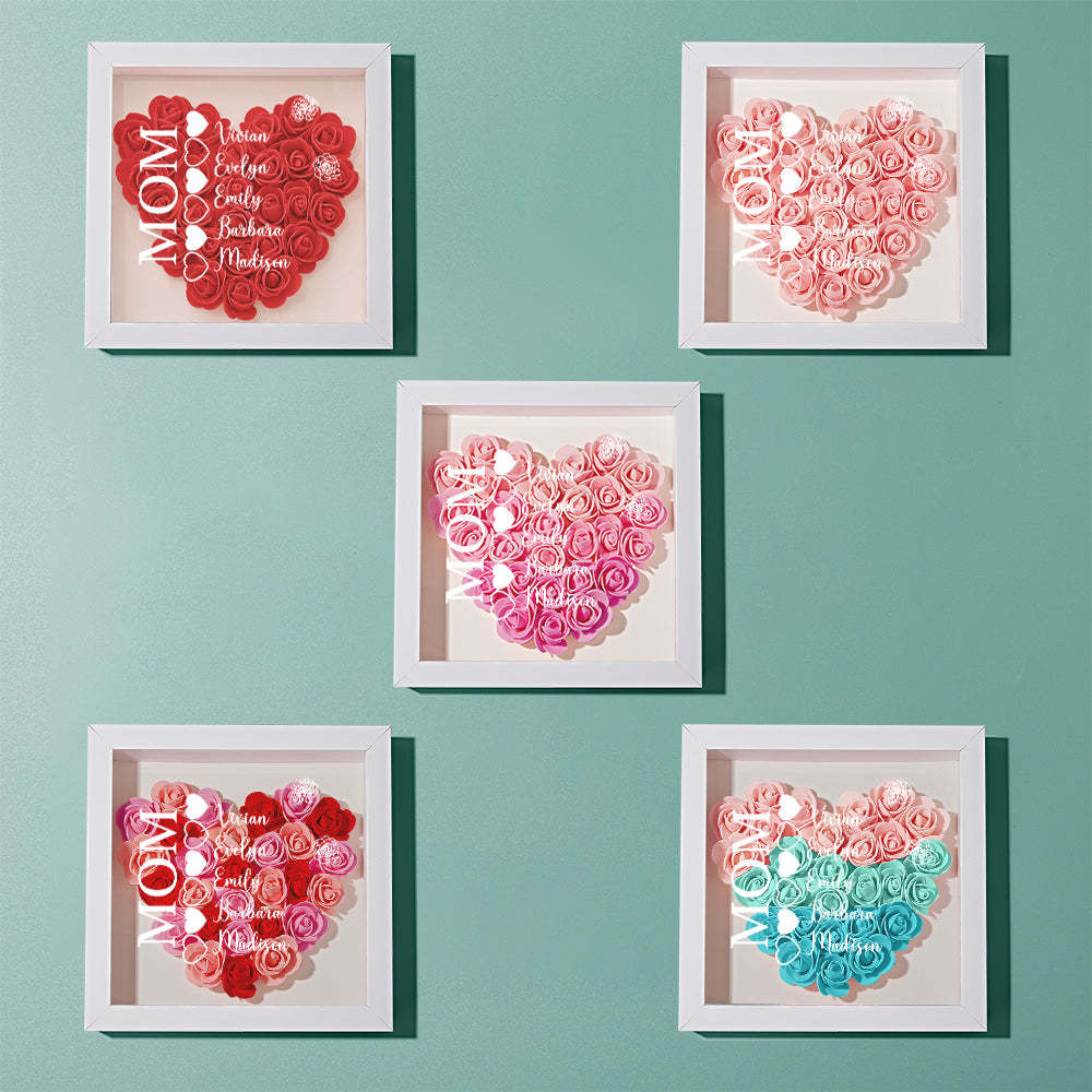 Custom Name Flower Shadow Box Personalized Heart Flower Shadowbox Frame Mother's Day Gift - Myphotowallet
