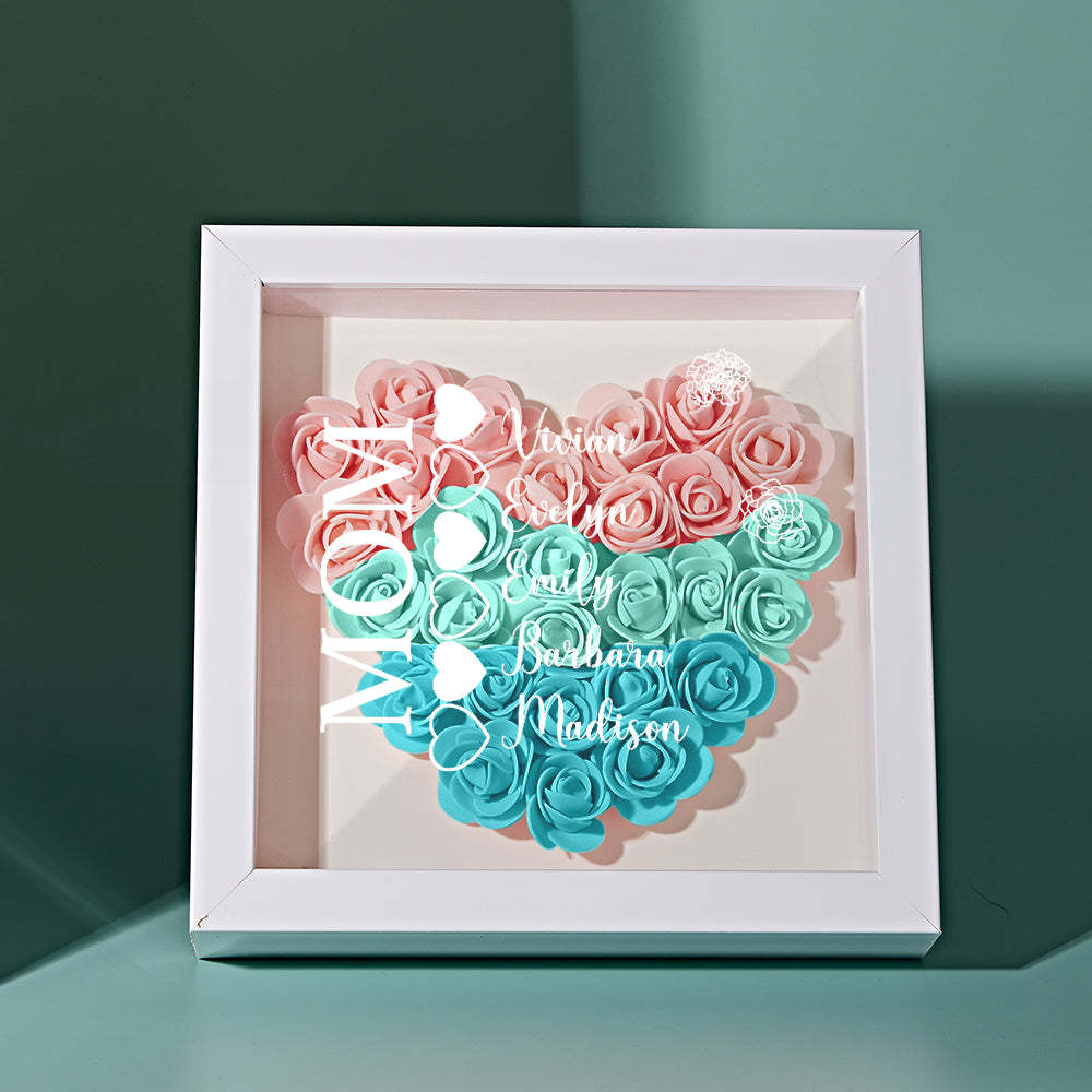 Custom Name Flower Shadow Box Personalized Heart Flower Shadowbox Frame Mother's Day Gift - Myphotowallet