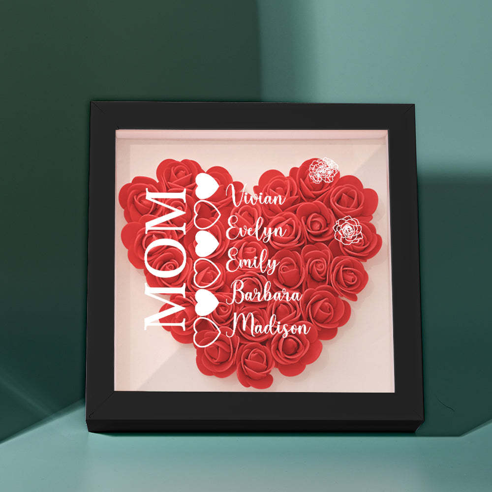 Custom Name Flower Shadow Box Personalized Heart Flower Shadowbox Frame Mother's Day Gift - Myphotowallet