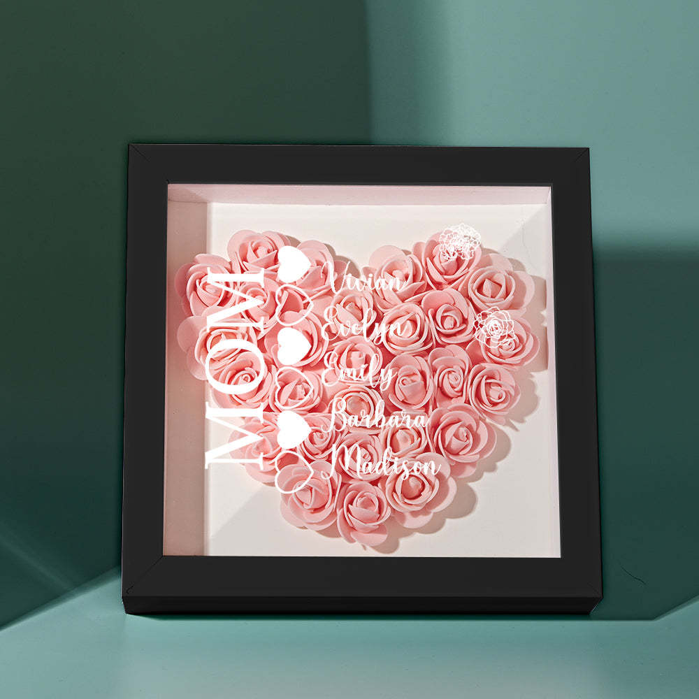 Custom Name Flower Shadow Box Personalized Heart Flower Shadowbox Frame Mother's Day Gift - Myphotowallet