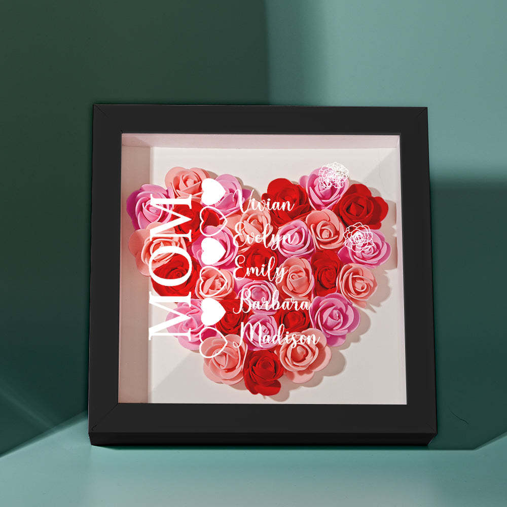 Custom Name Flower Shadow Box Personalized Heart Flower Shadowbox Frame Mother's Day Gift - Myphotowallet