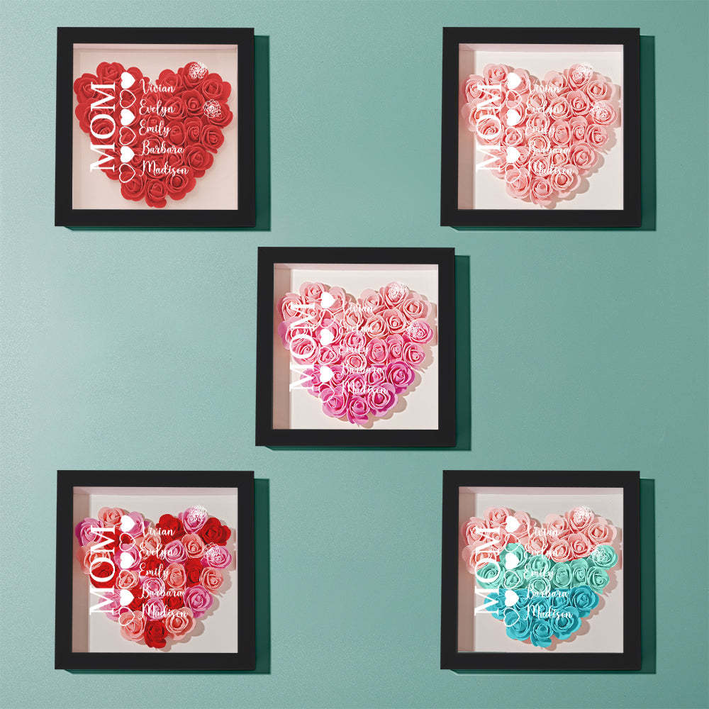 Custom Name Flower Shadow Box Personalized Heart Flower Shadowbox Frame Mother's Day Gift - Myphotowallet