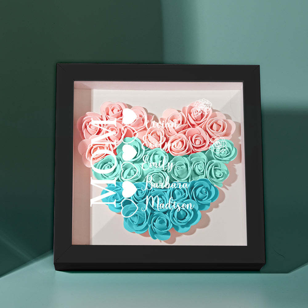 Custom Name Flower Shadow Box Personalized Heart Flower Shadowbox Frame Mother's Day Gift - Myphotowallet