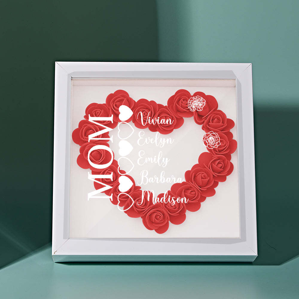 Custom Name Flower Shadow Box Personalized Heart Flower Shadowbox Frame Mother's Day Gift - Myphotowallet