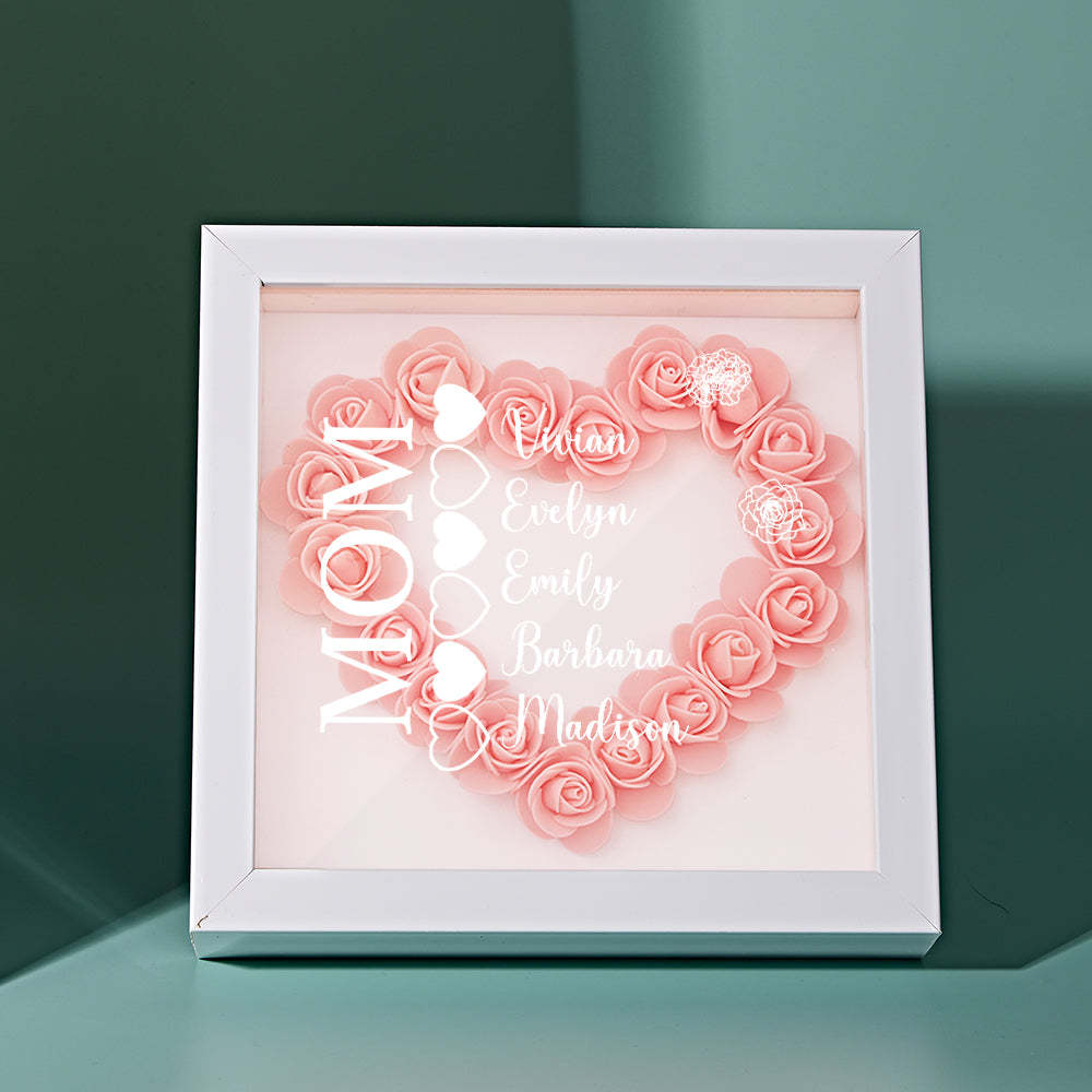 Custom Name Flower Shadow Box Personalized Heart Flower Shadowbox Frame Mother's Day Gift - Myphotowallet