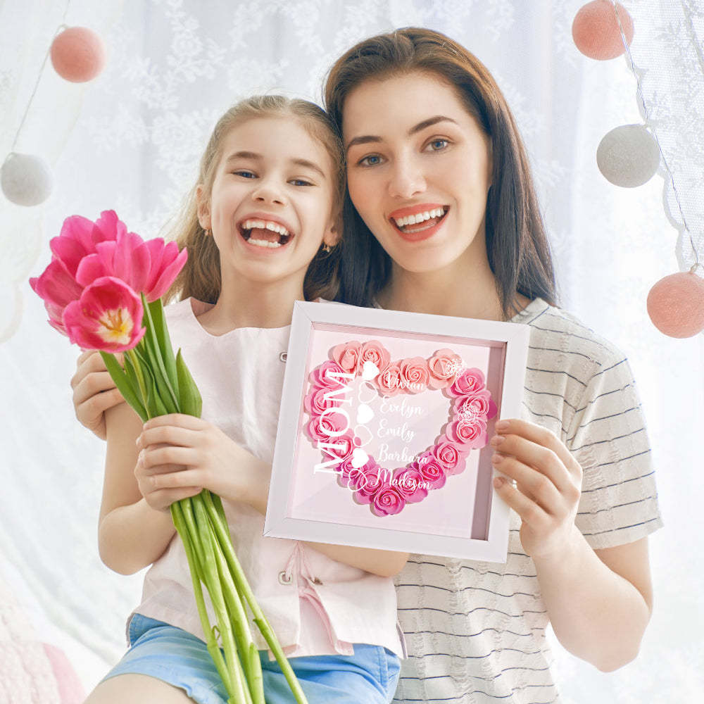 Custom Name Flower Shadow Box Personalized Heart Flower Shadowbox Frame Mother's Day Gift - Myphotowallet