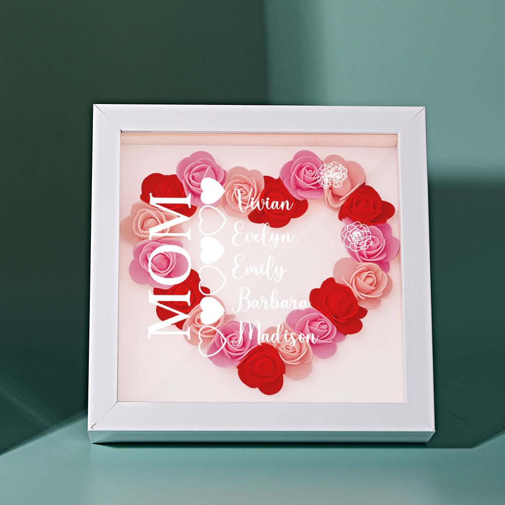 Custom Name Flower Shadow Box Personalized Heart Flower Shadowbox Frame Mother's Day Gift - Myphotowallet