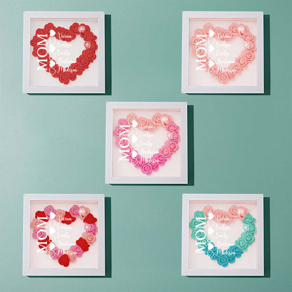 Custom Name Flower Shadow Box Personalized Heart Flower Shadowbox Frame Mother's Day Gift - Myphotowallet