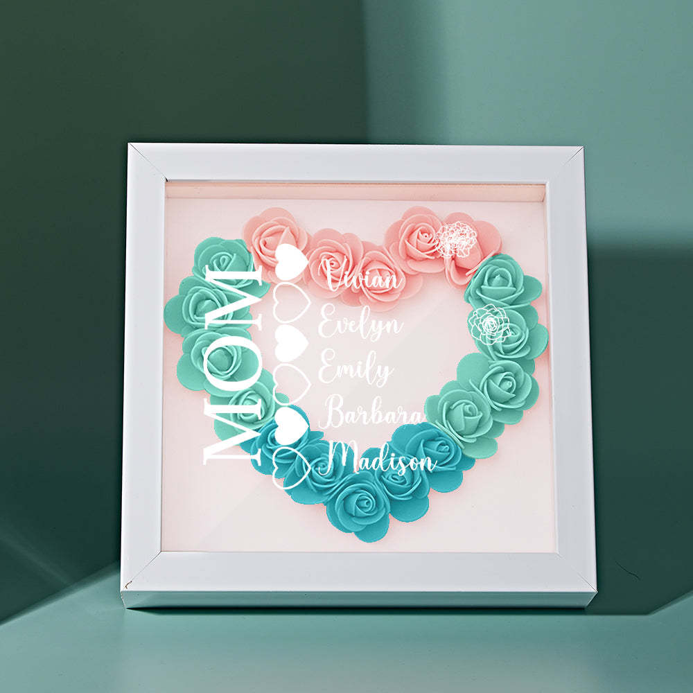 Custom Name Flower Shadow Box Personalized Heart Flower Shadowbox Frame Mother's Day Gift - Myphotowallet