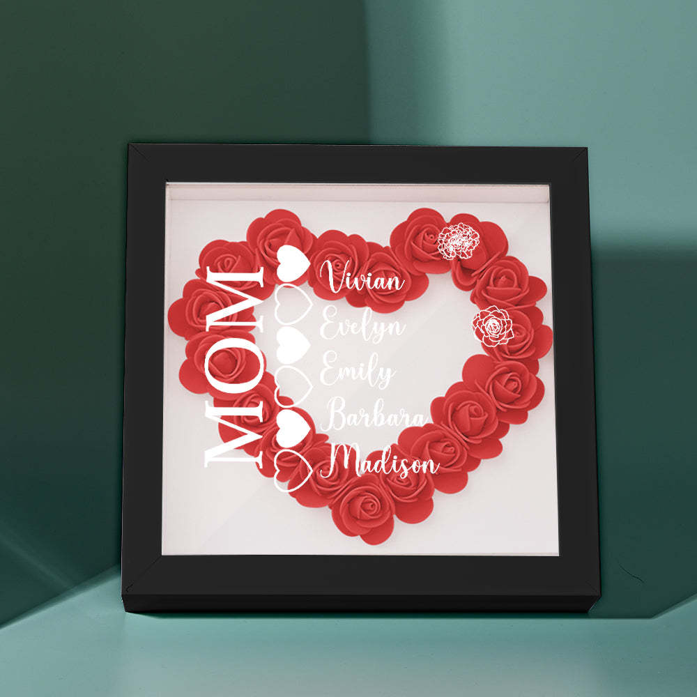 Custom Name Flower Shadow Box Personalized Heart Flower Shadowbox Frame Mother's Day Gift - Myphotowallet