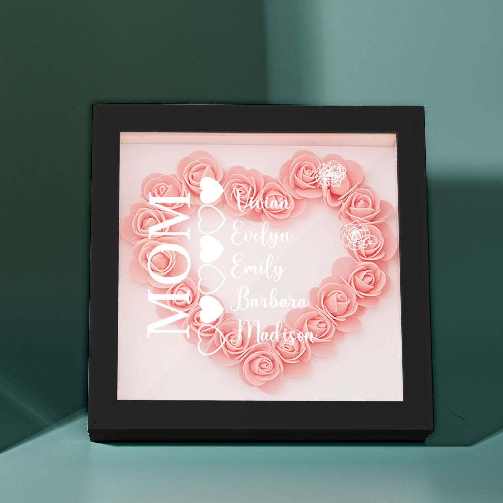 Custom Name Flower Shadow Box Personalized Heart Flower Shadowbox Frame Mother's Day Gift - Myphotowallet