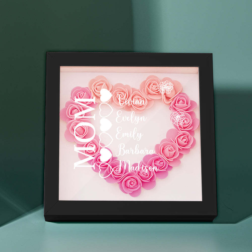 Custom Name Flower Shadow Box Personalized Heart Flower Shadowbox Frame Mother's Day Gift - Myphotowallet
