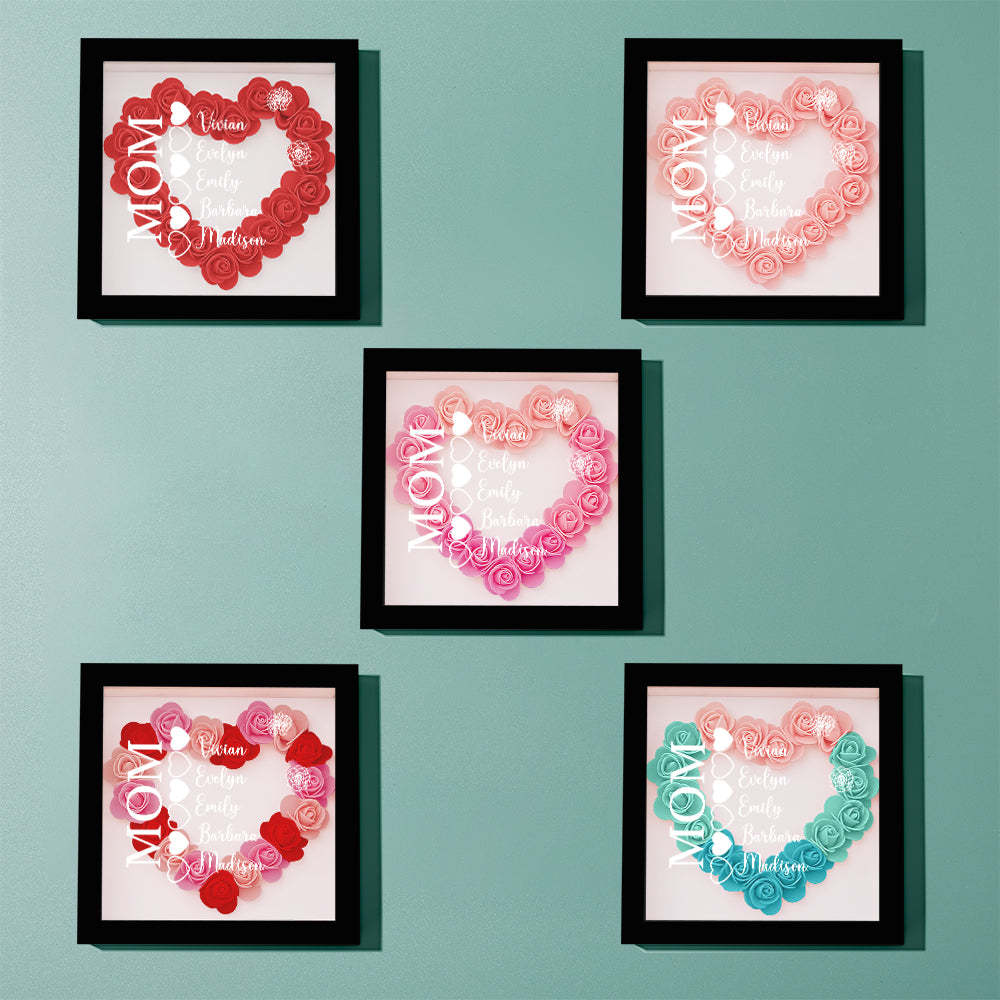 Custom Name Flower Shadow Box Personalized Heart Flower Shadowbox Frame Mother's Day Gift - Myphotowallet