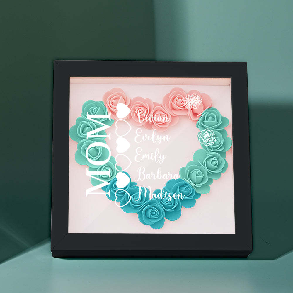 Custom Name Flower Shadow Box Personalized Heart Flower Shadowbox Frame Mother's Day Gift - Myphotowallet