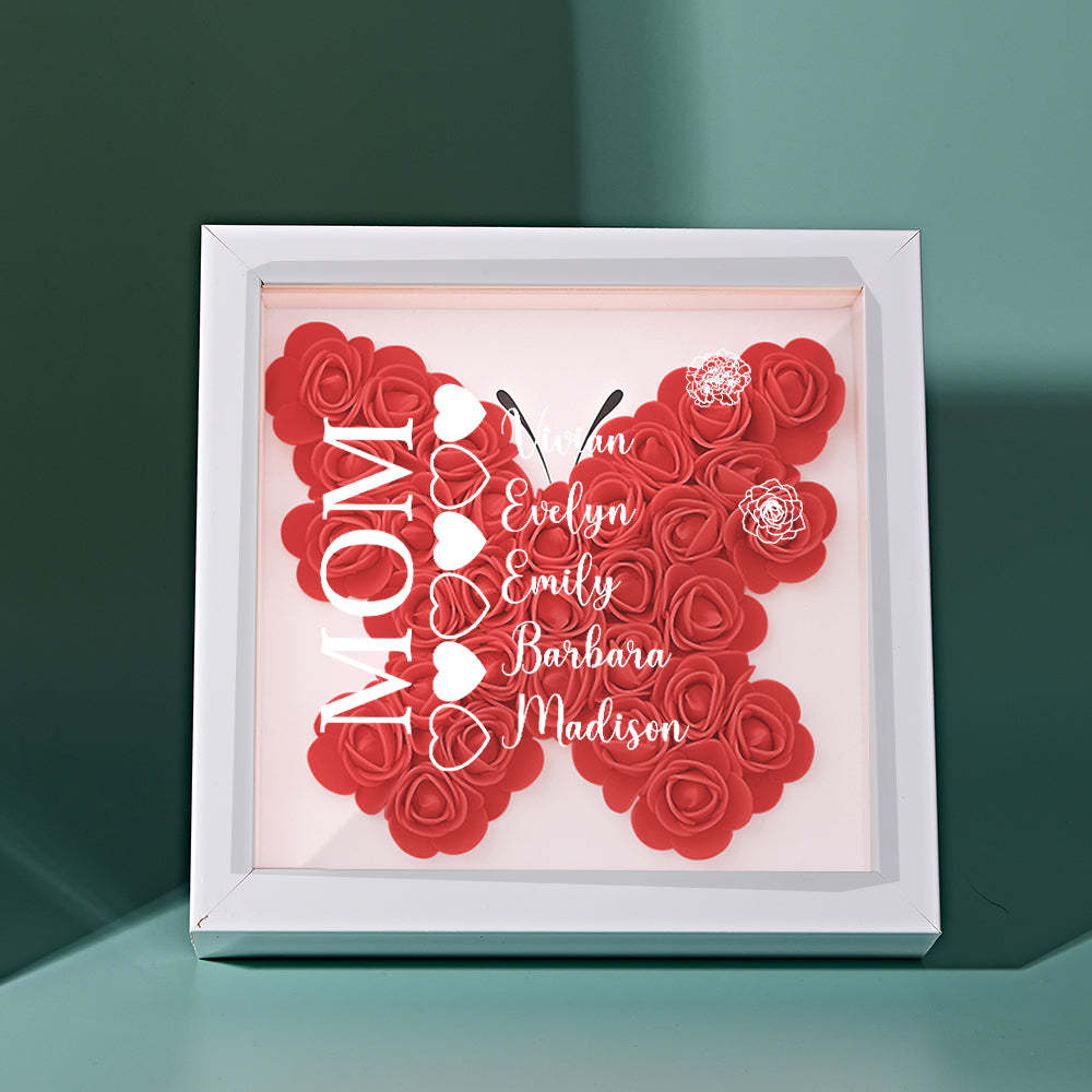 Custom Name Flower Shadow Box Personalized Heart Flower Shadowbox Frame Mother's Day Gift - Myphotowallet