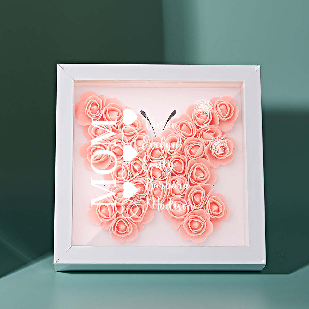 Custom Name Flower Shadow Box Personalized Heart Flower Shadowbox Frame Mother's Day Gift - Myphotowallet