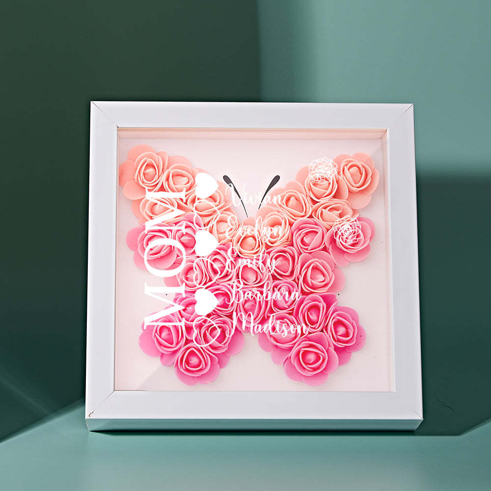 Custom Name Flower Shadow Box Personalized Heart Flower Shadowbox Frame Mother's Day Gift - Myphotowallet