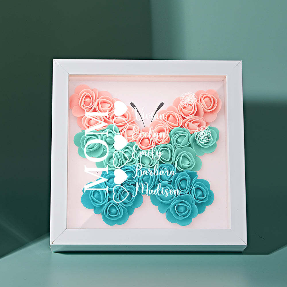 Custom Name Flower Shadow Box Personalized Heart Flower Shadowbox Frame Mother's Day Gift - Myphotowallet
