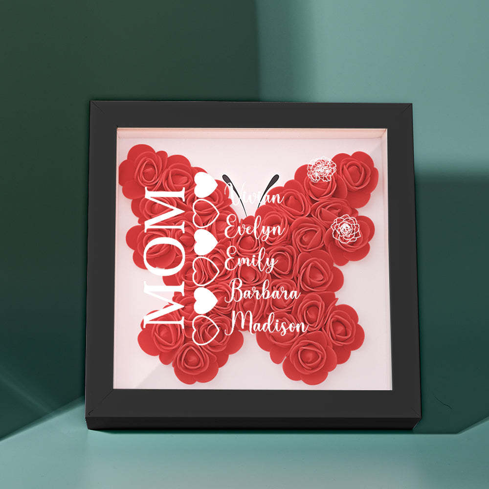 Custom Name Flower Shadow Box Personalized Heart Flower Shadowbox Frame Mother's Day Gift - Myphotowallet
