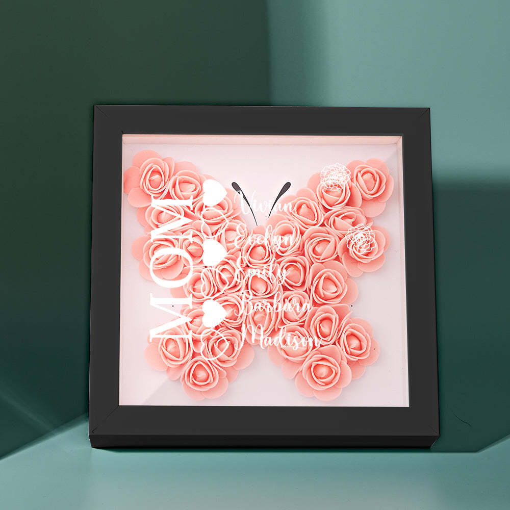 Custom Name Flower Shadow Box Personalized Heart Flower Shadowbox Frame Mother's Day Gift - Myphotowallet