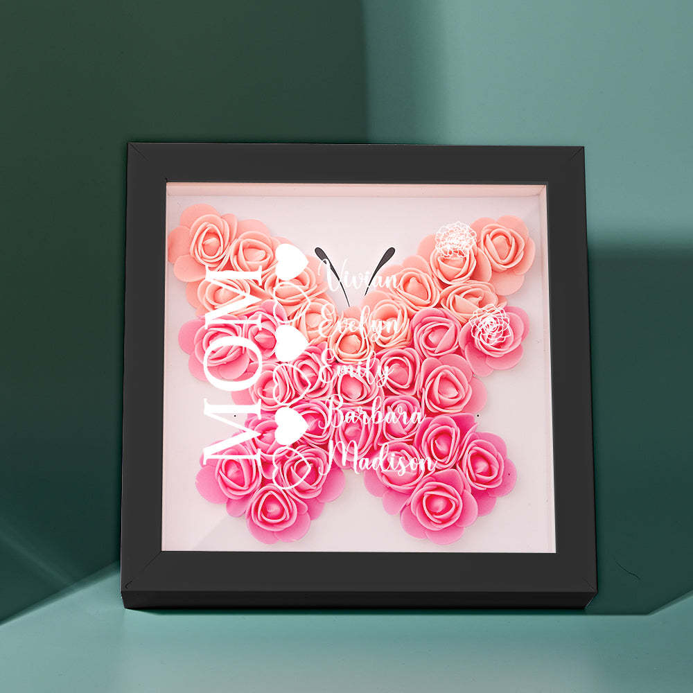 Custom Name Flower Shadow Box Personalized Heart Flower Shadowbox Frame Mother's Day Gift - Myphotowallet