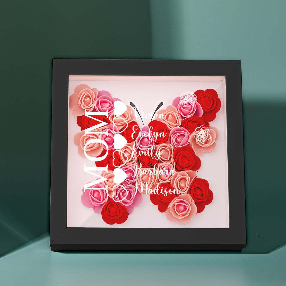Custom Name Flower Shadow Box Personalized Heart Flower Shadowbox Frame Mother's Day Gift - Myphotowallet