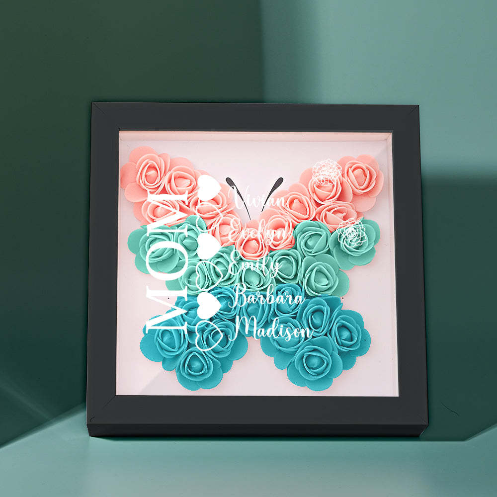 Custom Name Flower Shadow Box Personalized Heart Flower Shadowbox Frame Mother's Day Gift - Myphotowallet