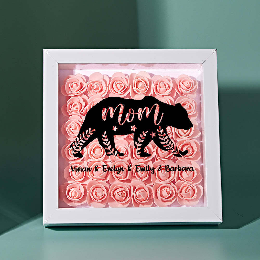 Custom Name Flower Shadow Box Personalized Bear Flower Shadowbox Frame Mother's Day Gift - Myphotowallet