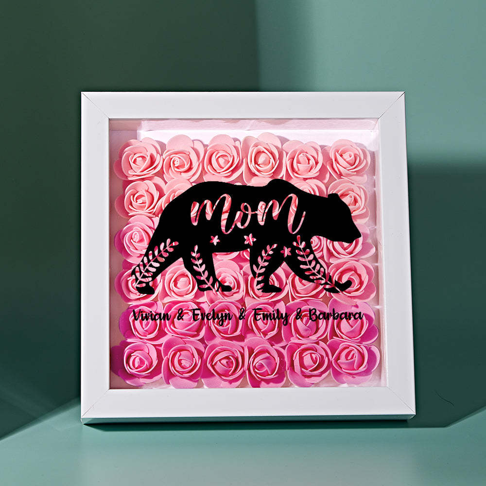 Custom Name Flower Shadow Box Personalized Bear Flower Shadowbox Frame Mother's Day Gift - Myphotowallet
